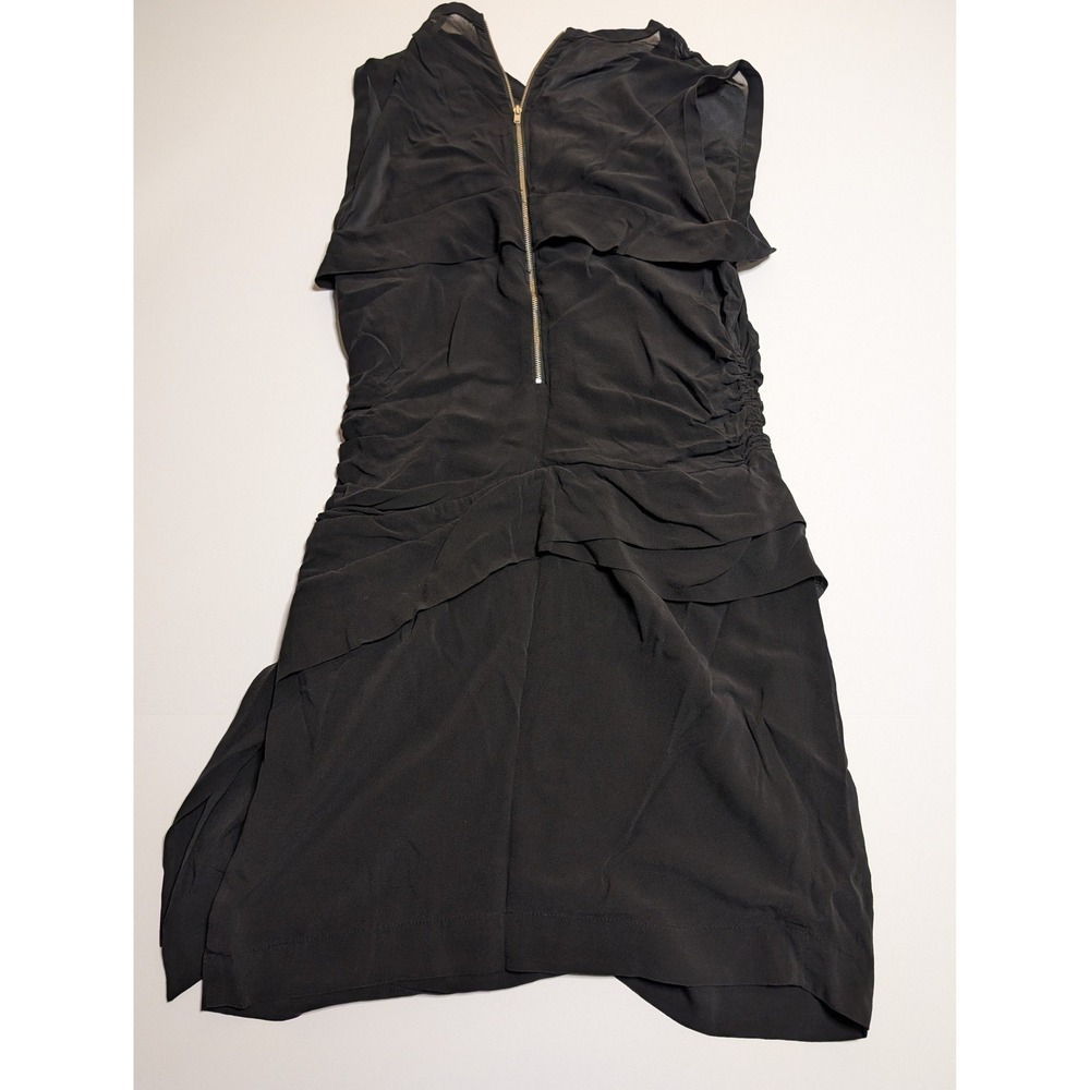 IRO Sam Black Silk Blend Ruffle Ruched Sleeveless Mini‎ Dress Size 2 Exposed Zip